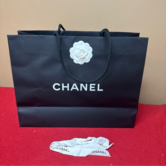 Chanel Empty Paper Black Shopping Bag Rope Handles 17.75X19.75x8” W/White Ribbon - Picture 1 of 8
